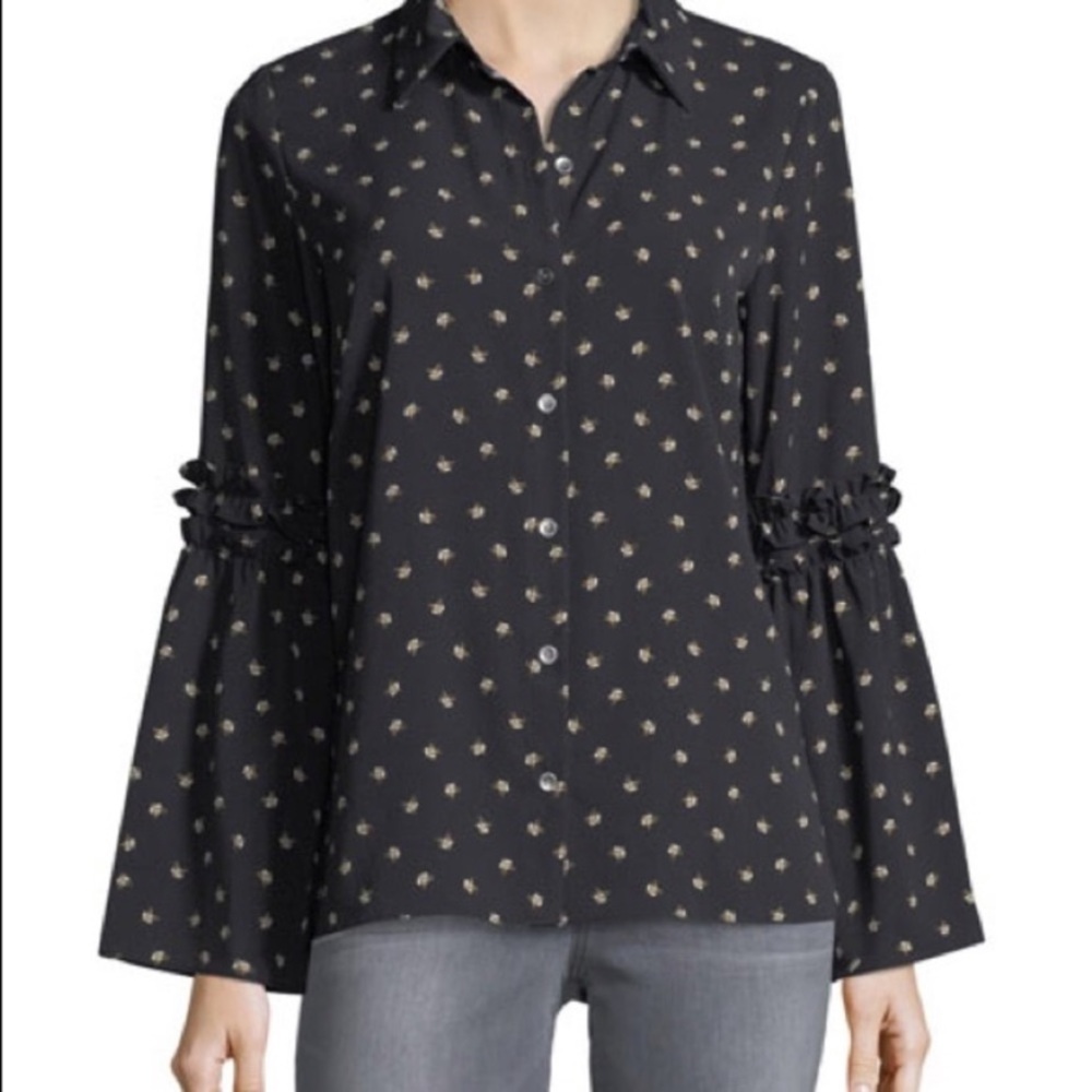 Waverly Grey Kyle‎ Burton Front Fox Blouse XS Career Church Girly Ruffles